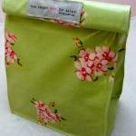 Oilcloth Lunch Bag - Pink Flowers On Mint Green