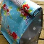 Oilcloth Lunch Bag - Flowers On Blue With Pink..