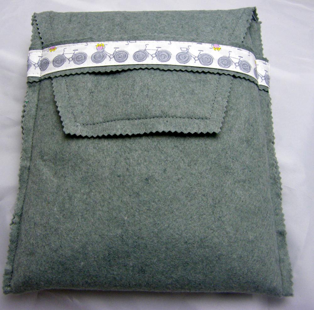 Ipad Cover - Grey Felt With Bicycle Patterned Cotton